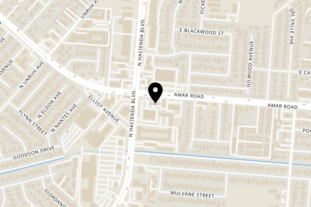Map showing the location of Valley Super Burgers La Puente on 15424 Amar Rd in La Puente